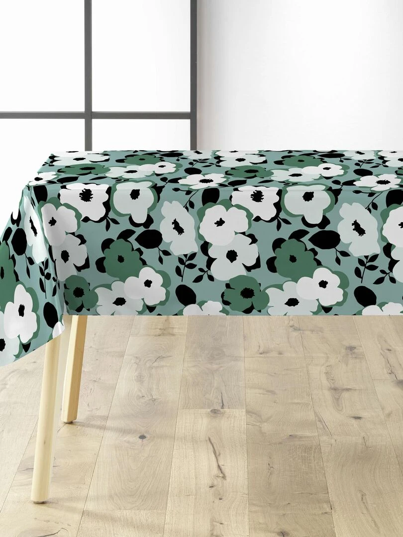 Nappe Toile cirée au mètre Flower sauge Vert