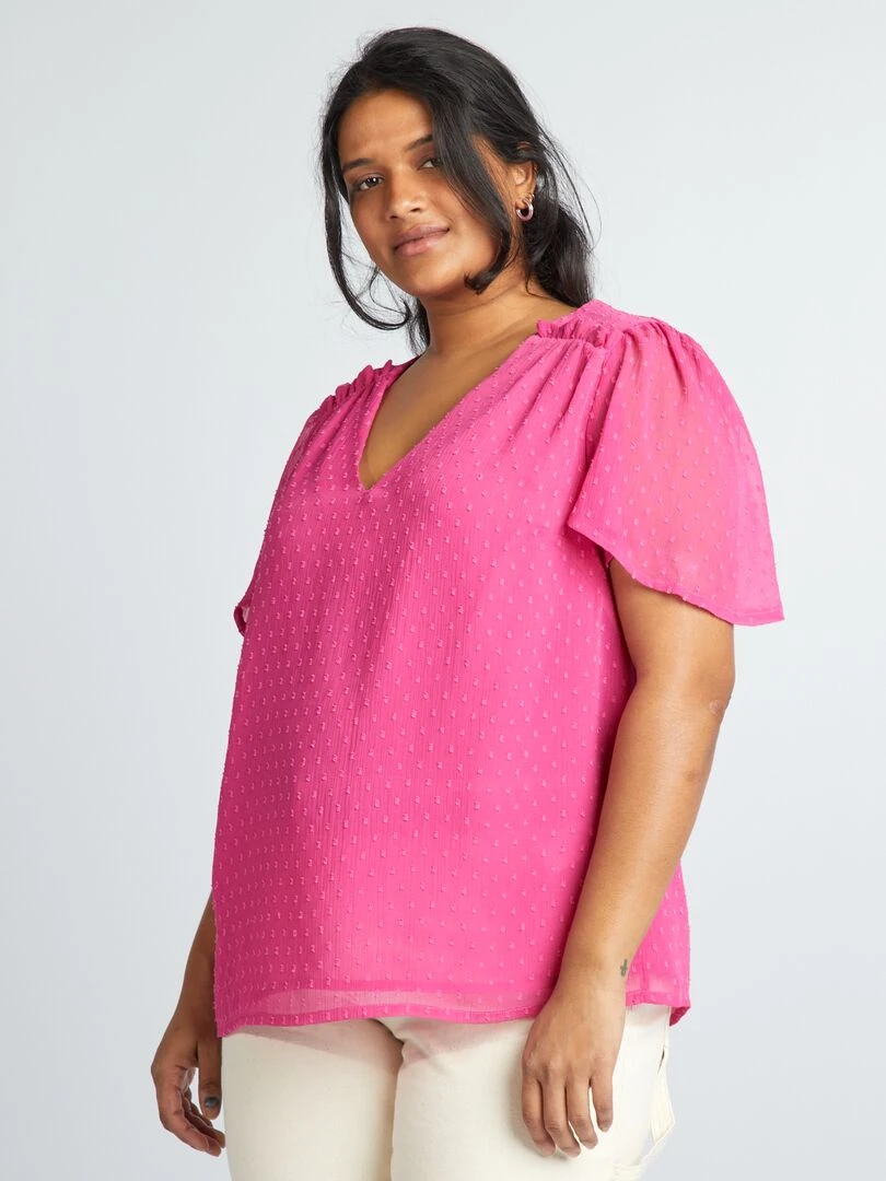 Blouse en voile 'plumetis'   Rose
