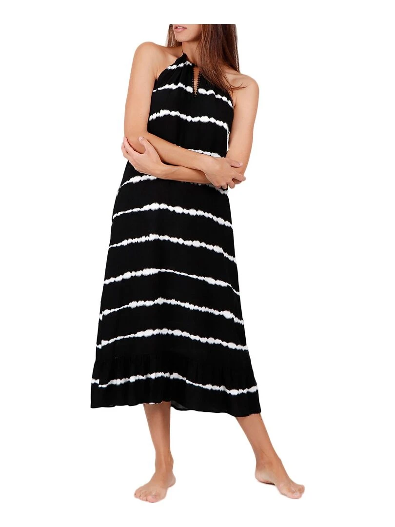 Robe longue estivale sans manches Tie And Dye Noir