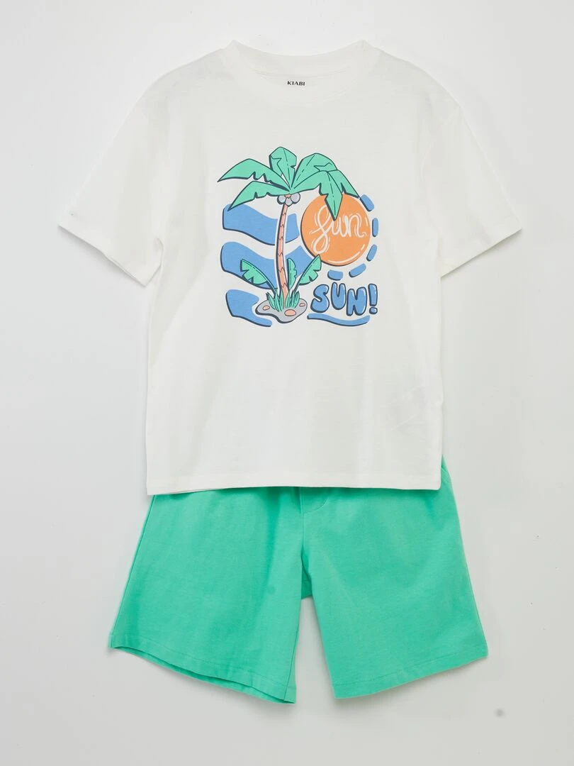 Pyjama court Blanc/vert