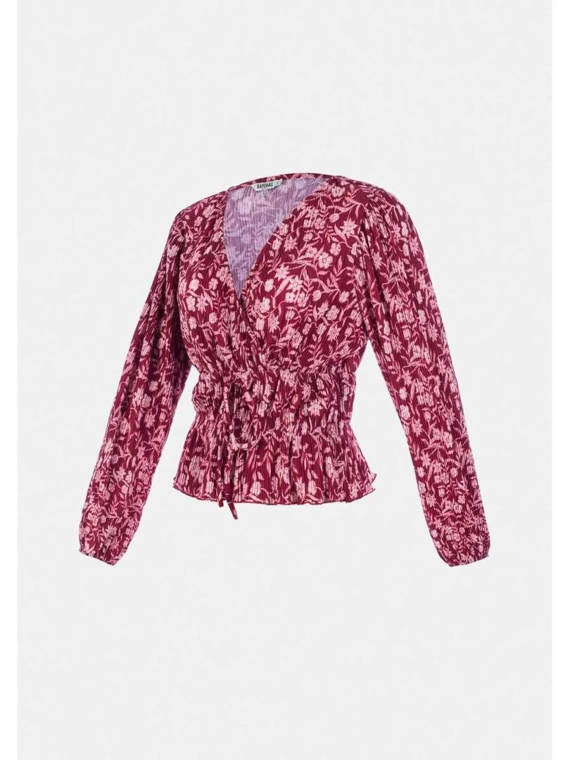 KAPORAL Blouse plissée cache cœur imprimé floral droite PEPIT Rouge