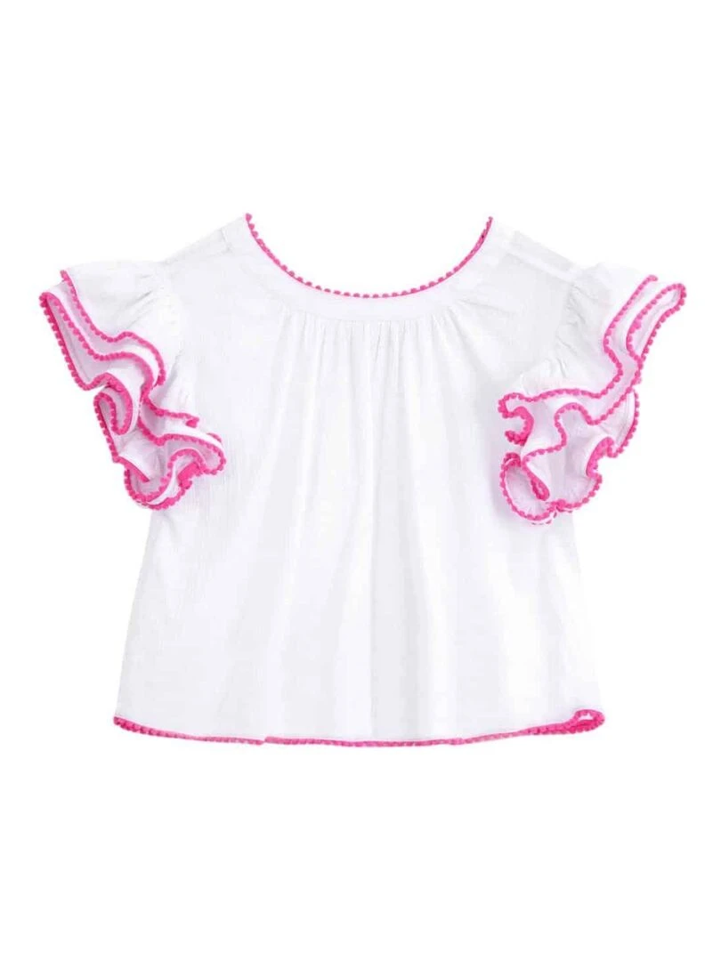 Blouse Blanche Été Fille  Rose Fuchsia  Manches Papillons  BUTTERFLY   'LA FAUTE A VOLTAIRE'   Blanc