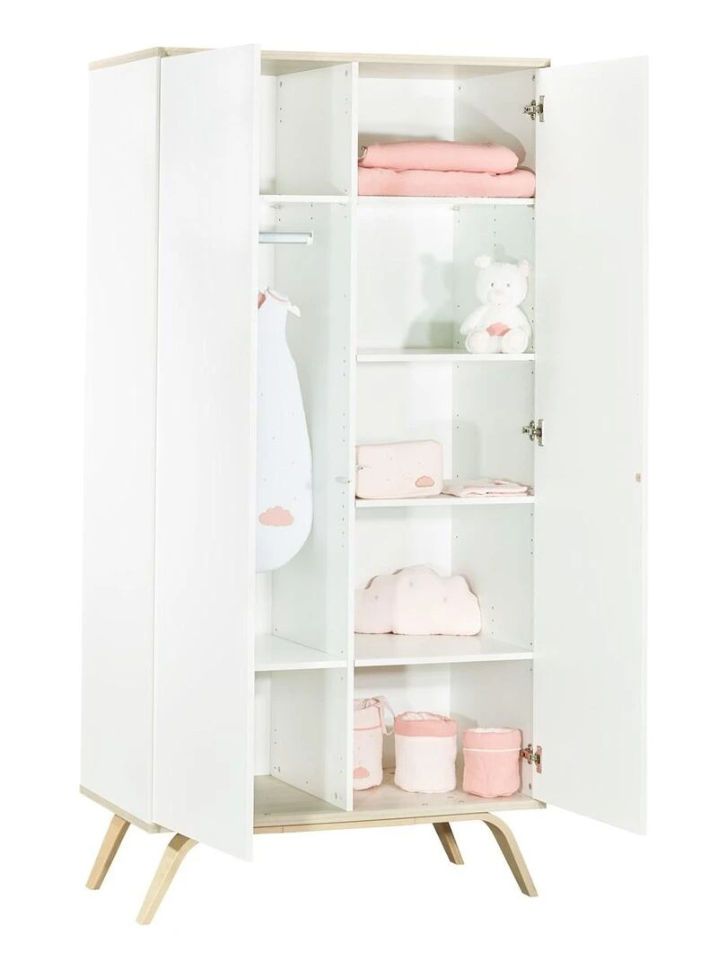 Armoire enfant 2 portes 209x102x56cm en bois blanc SAUTHON Blanc