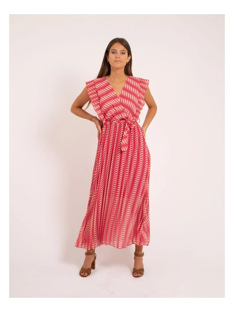 Robe longue plissée motifs IRINA Rose
