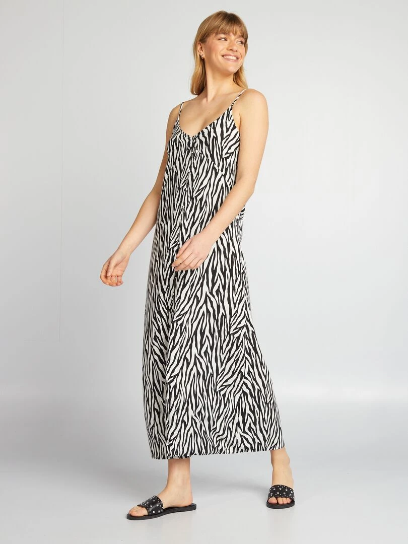 Robe longue fluide à fines bretelles   Noir zèbre