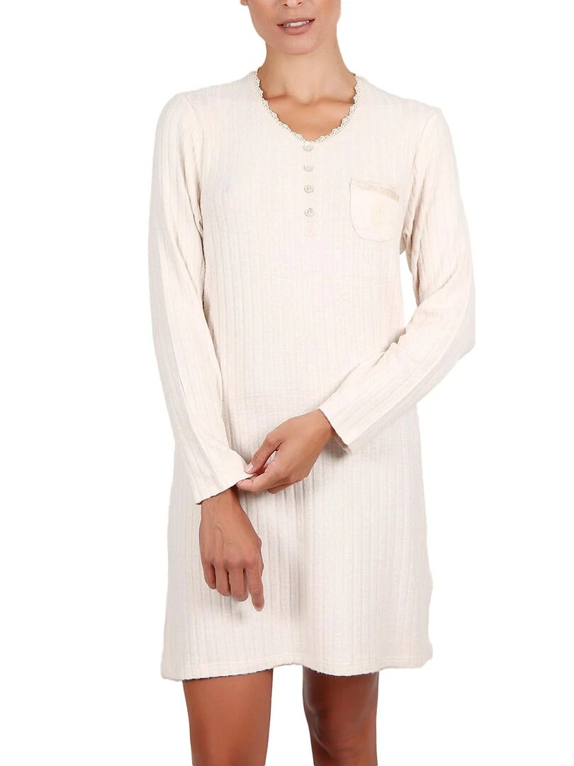 Chemise de nuit manches longues Soft Forest ivoire Ecru