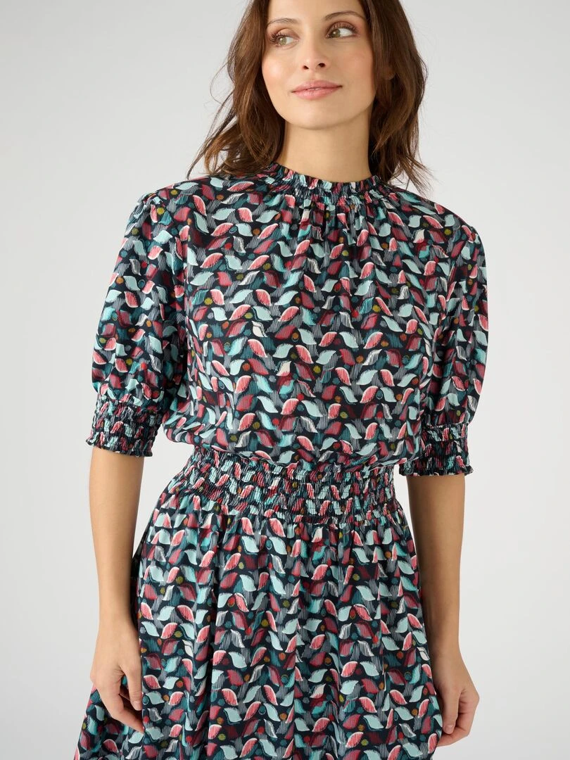 Robe à smocks pure viscose Lenzing(TM) EcoVero(TM)   Damart   Bleu marine