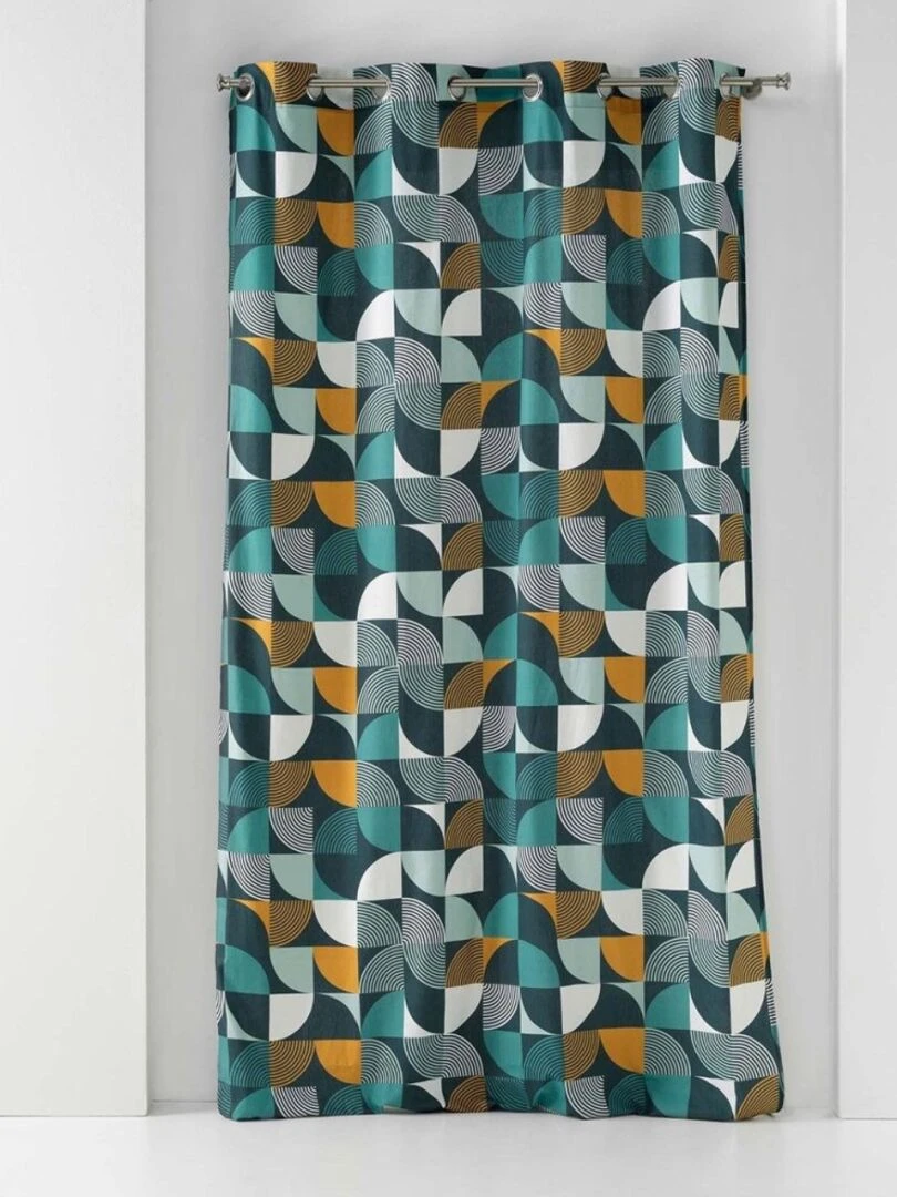 Rideau à œillets 140x240 Rythmo bleu coton Bleu