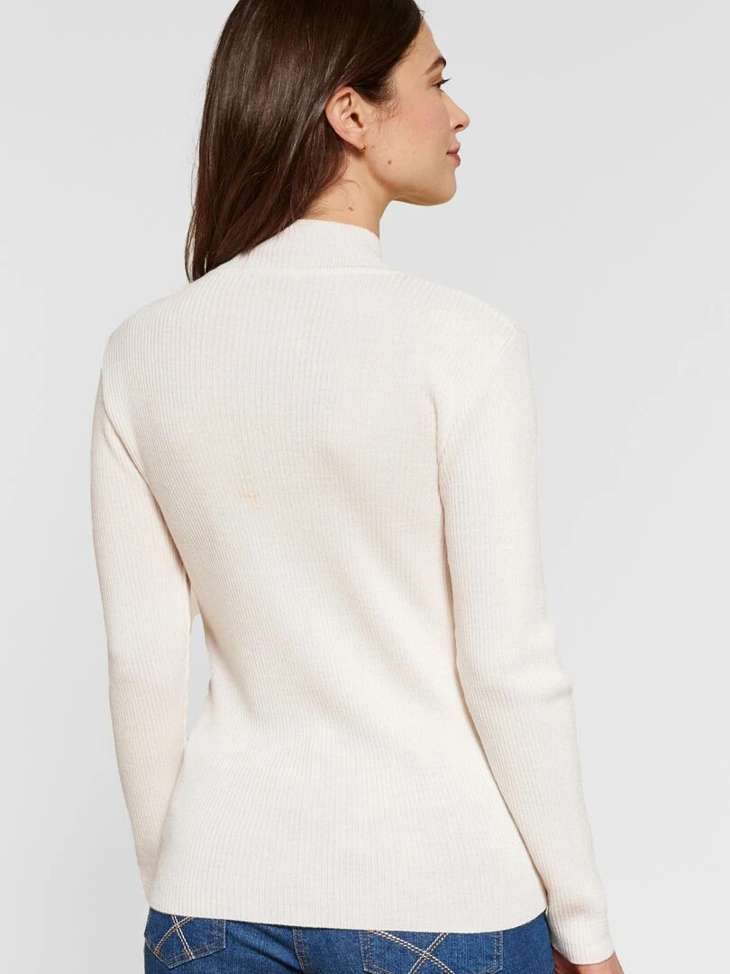 Pull col montant  50% laine mérinos  uni et rayé   Damart   Ivoire