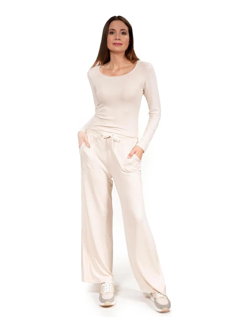 Ensemble Homewear T shirt et pantalon large beige Beige