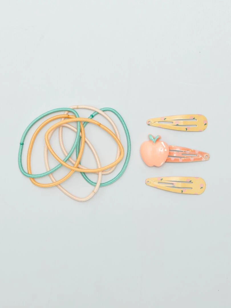 Lot pour cheveux élastique + pinces Orange