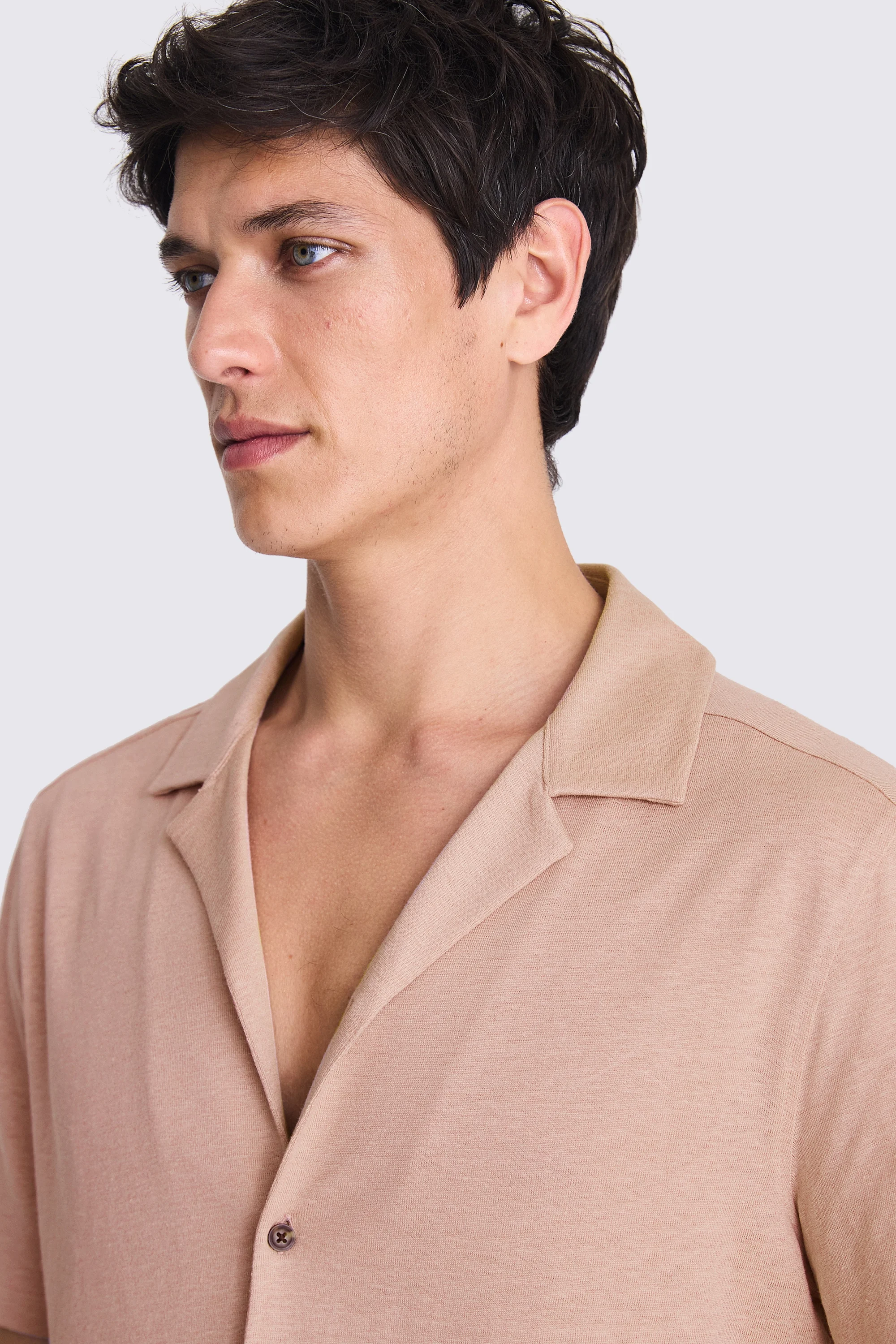 Pink Linen Blend Knitted Cuban Collar Shirt   Buy Online at Moss