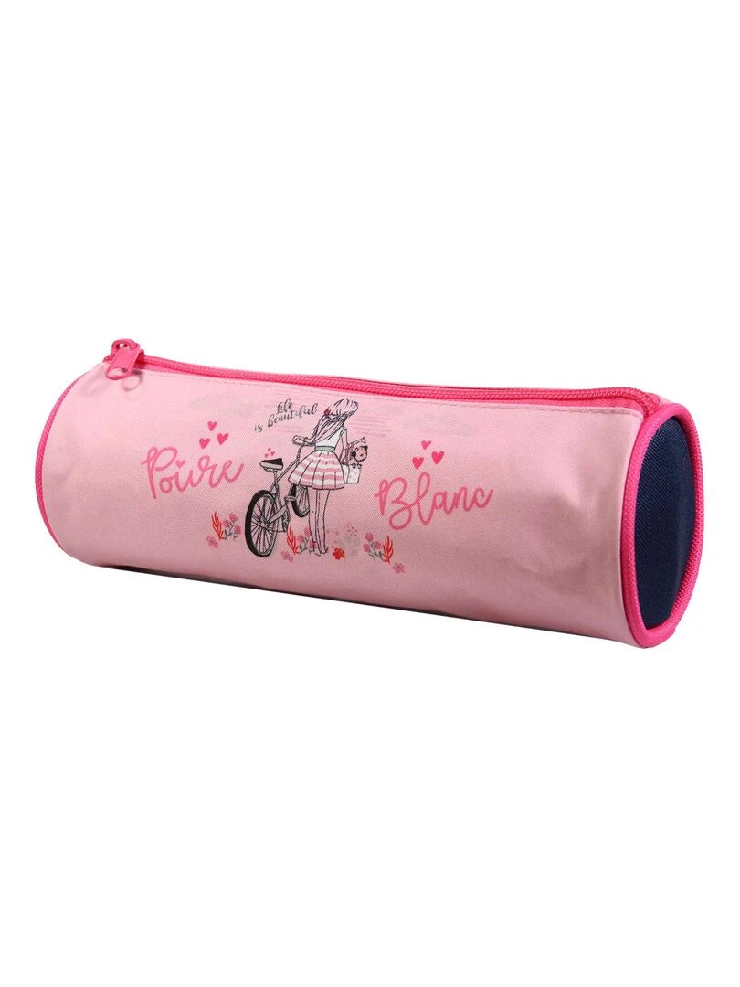 BAGTROTTER Trousse scolaire ronde Poivre Blanc Rose Rose