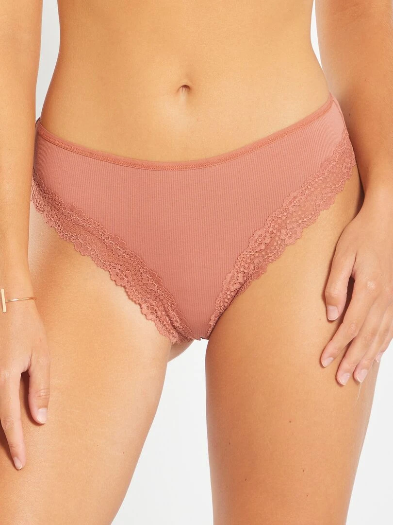 Lot de 3 tangas maille côtelée   kaki/rose/marron