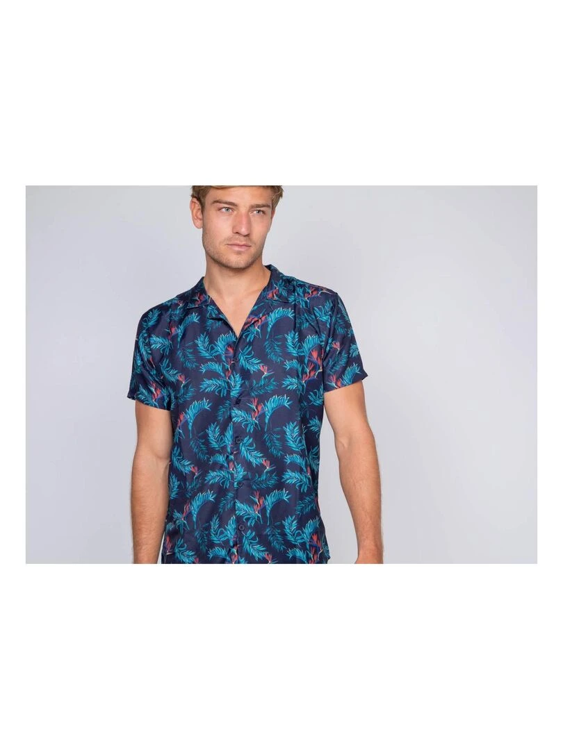 Chemise manches courtes fluide motifs DEVOLU   Bleu marine