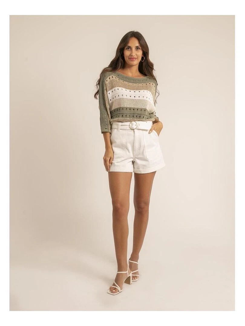 Pull léger maille ajourée KARLA   Kaki