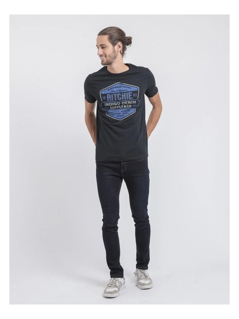 T shirt col rond pur coton JAGNY   Bleu marine