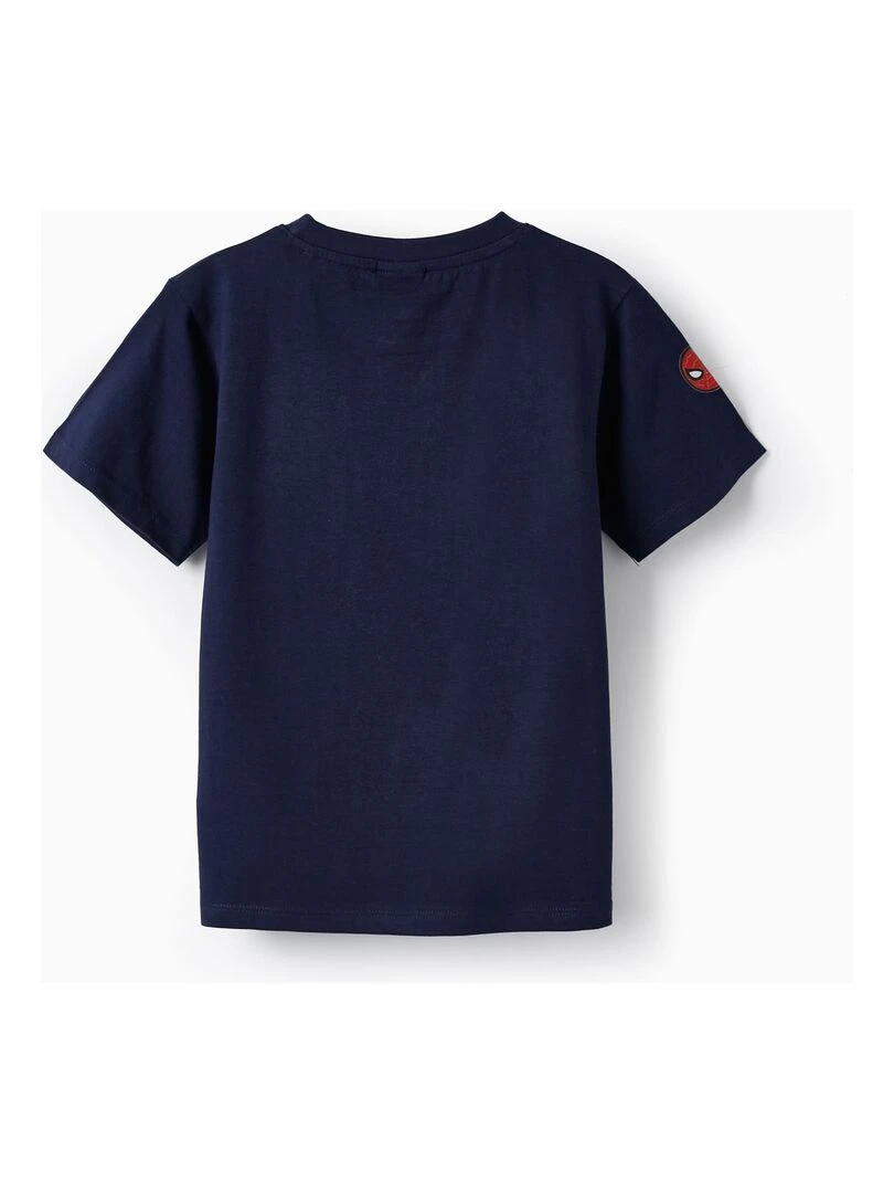 T Shirt en coton pour garçon 'Spider Man' manches courtes Bleu foncé
