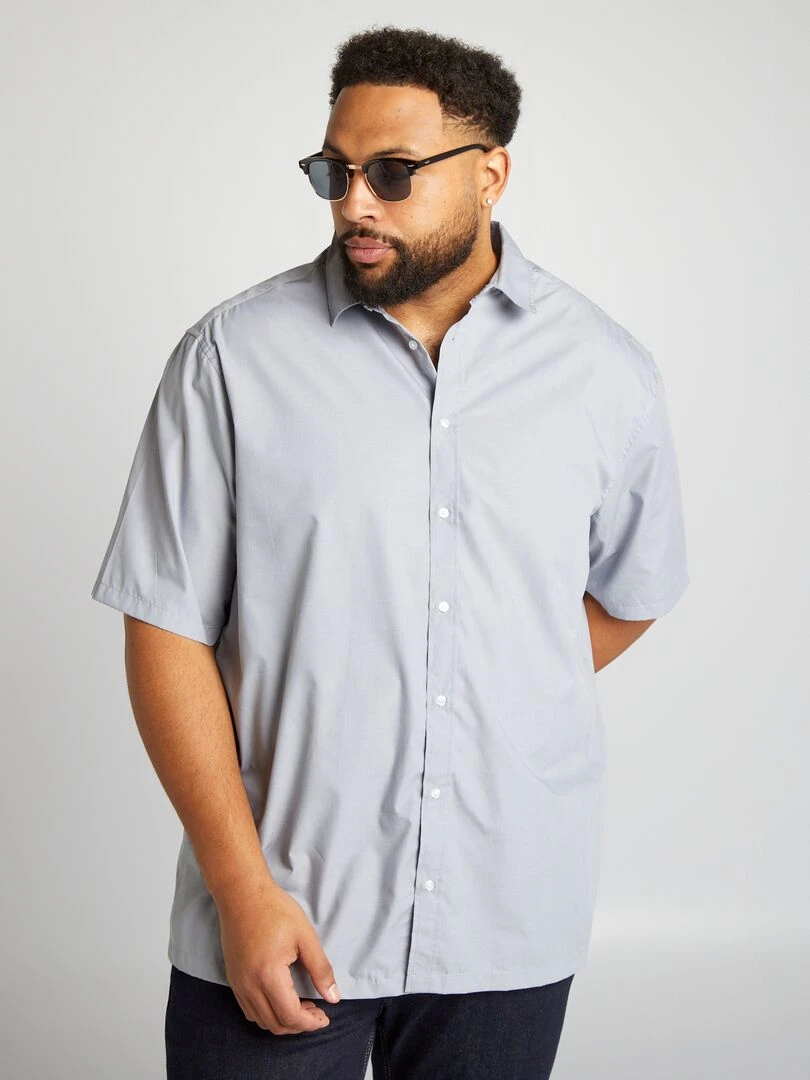 Chemise en popeline manches courtes Gris