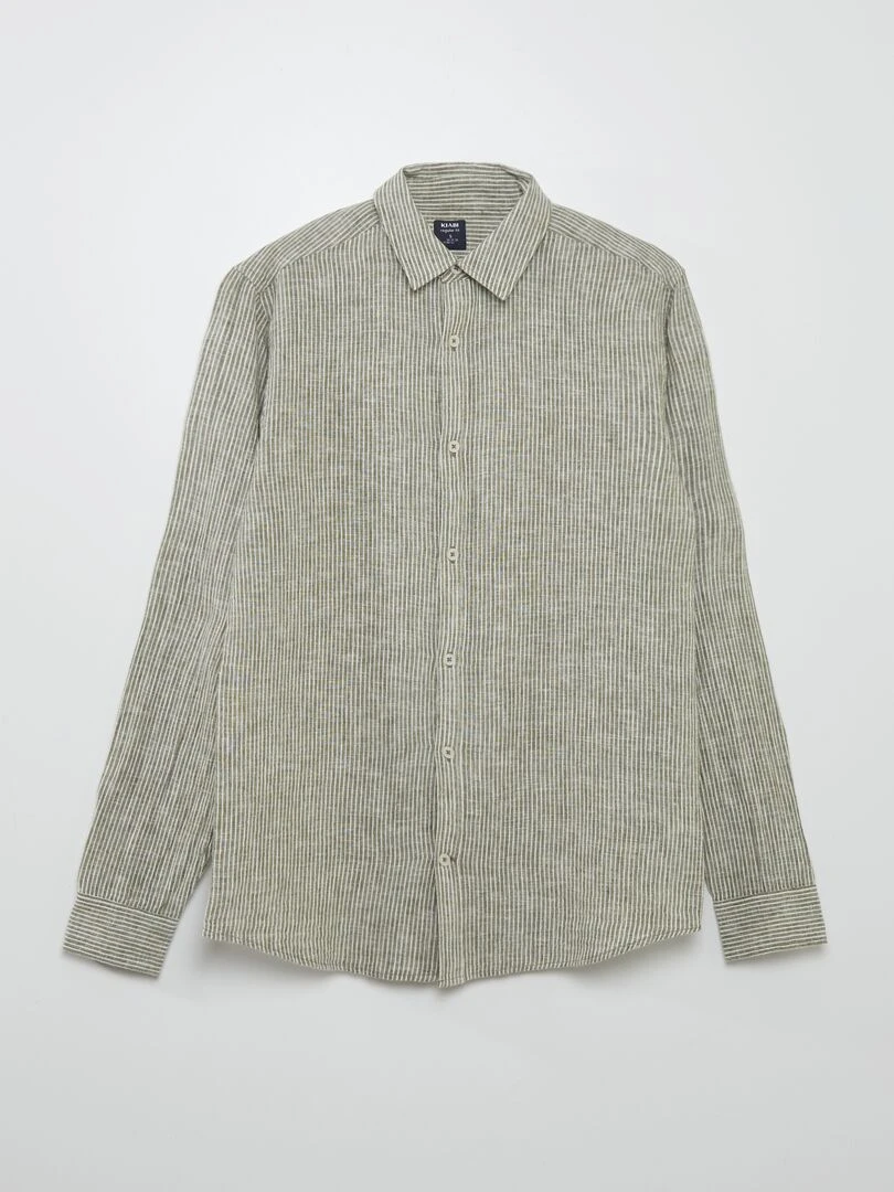 Chemise à rayures avec lin Kaki/blanc
