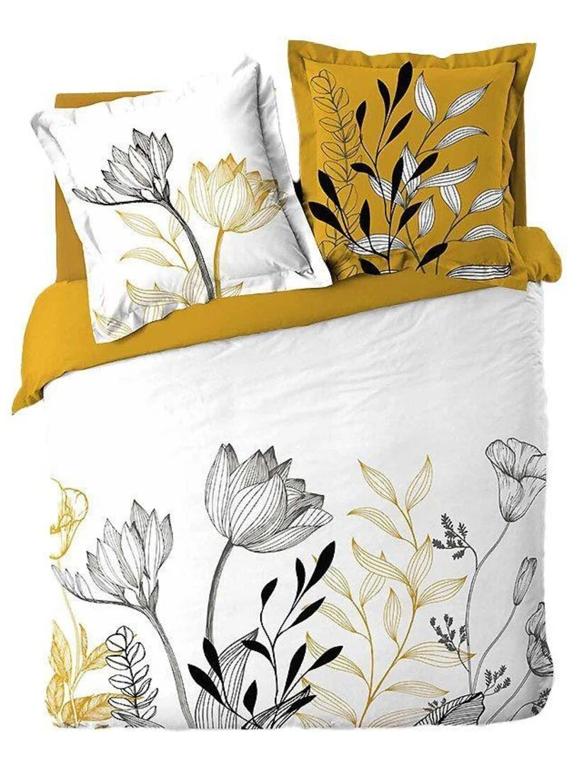 Housse de couette + 2 taies d'oreiller Amelina Jaune