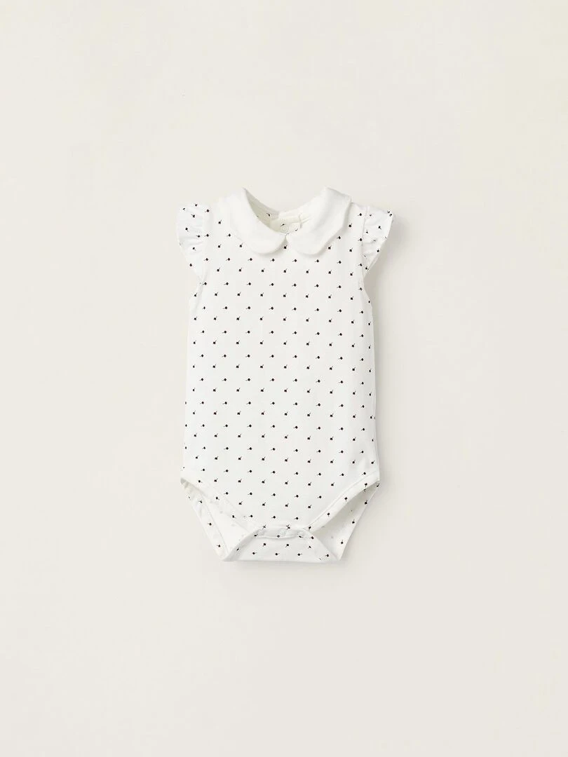 Body en coton avec motif floral pour nouveau né manches courtes ATLANTIC COMPANY Blanc