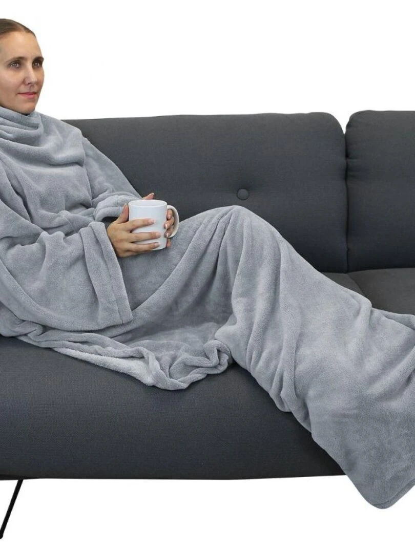 Couverture polaire plaid intégral avec manches et poche Adulte Vivezen Gris