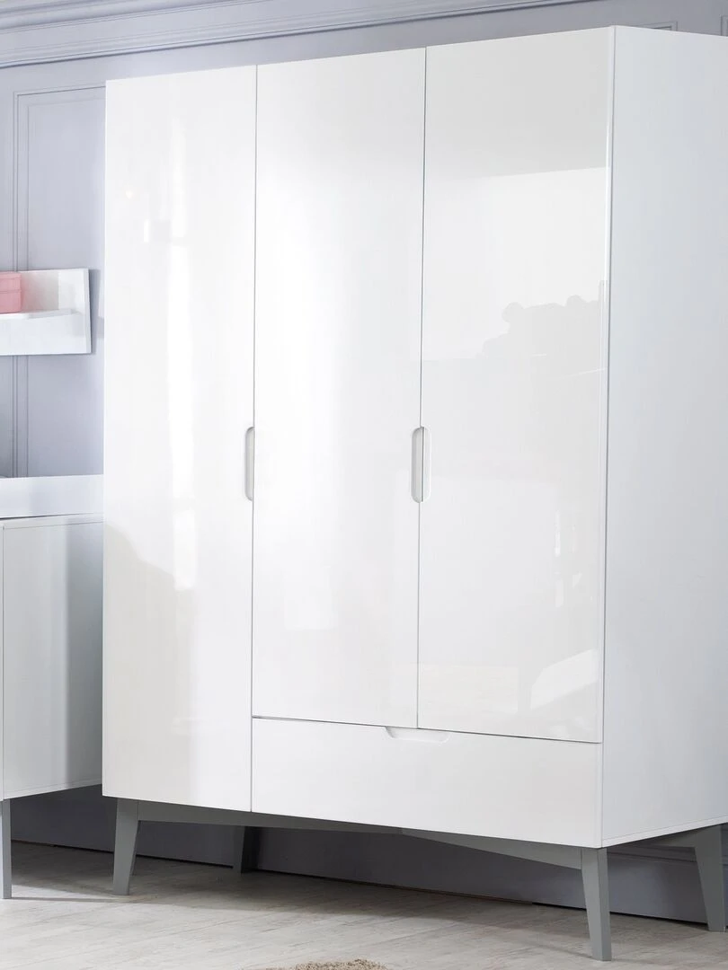 ROBA Armoire "Retro 2" 3 portes et un tiroir – blanc brillant Blanc