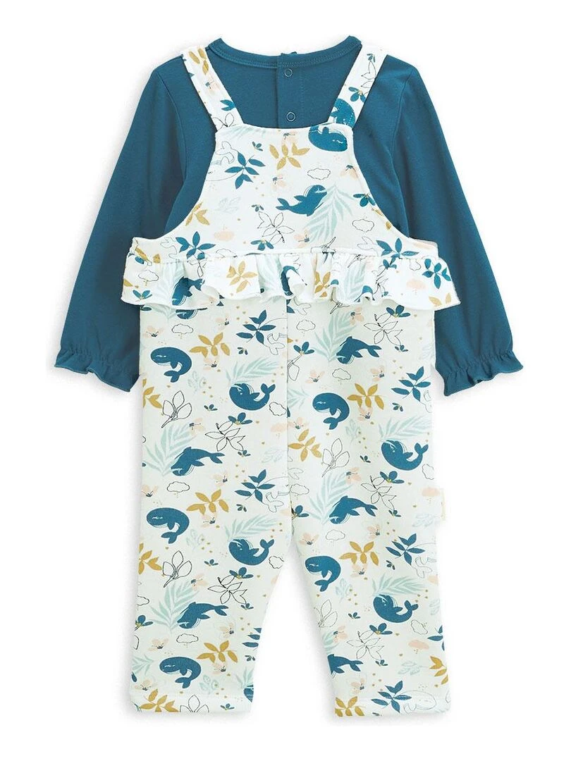 Ensemble salopette bébé en molleton et t shirt Moana Ecru