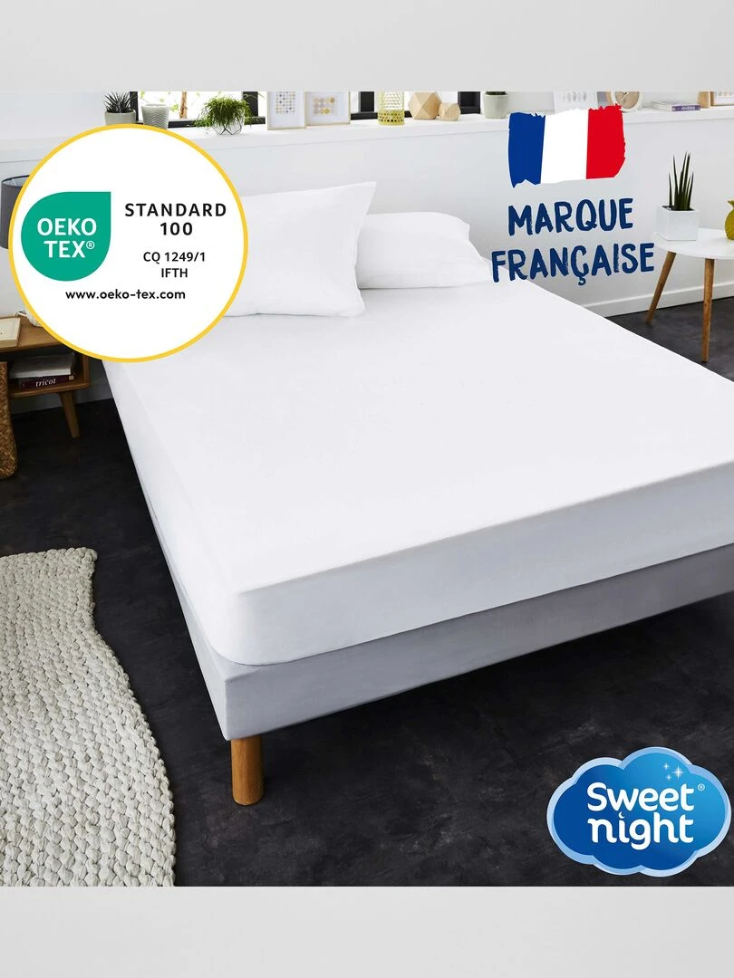Protège matelas Coton Imperméable et Anti Acariens blanc