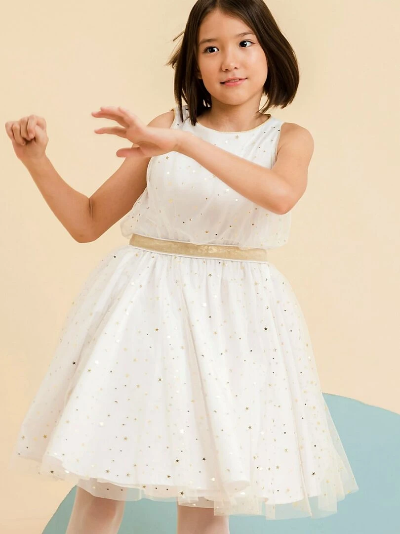 Robe de fête soirée tulle paillettes HEPBURN 'LA FAUTE A VOLTAIRE' Blanc cassé