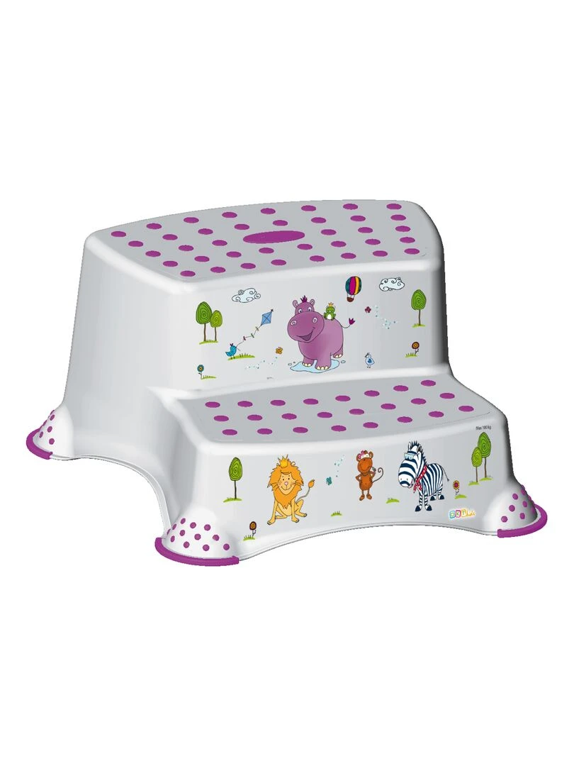 DOUBLE MARCHE PIEDS ANTIDÉRAPANT DECOR "HIPPO" Blanc Violet