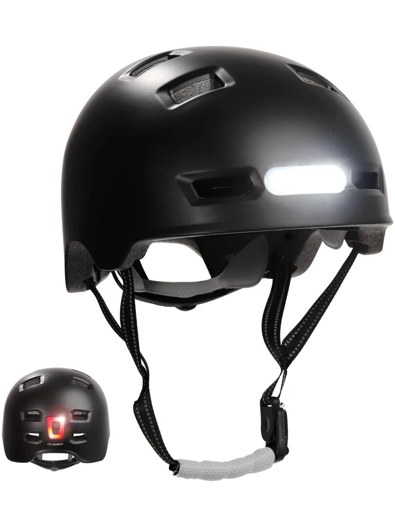 Casque Vélo Skater avec éclairage avant et arrière Noire L(57 61cm) EN1078 Noir Noir