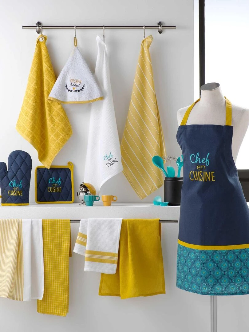 2 Serviettes torchons brode Chef en cuisine   Jaune