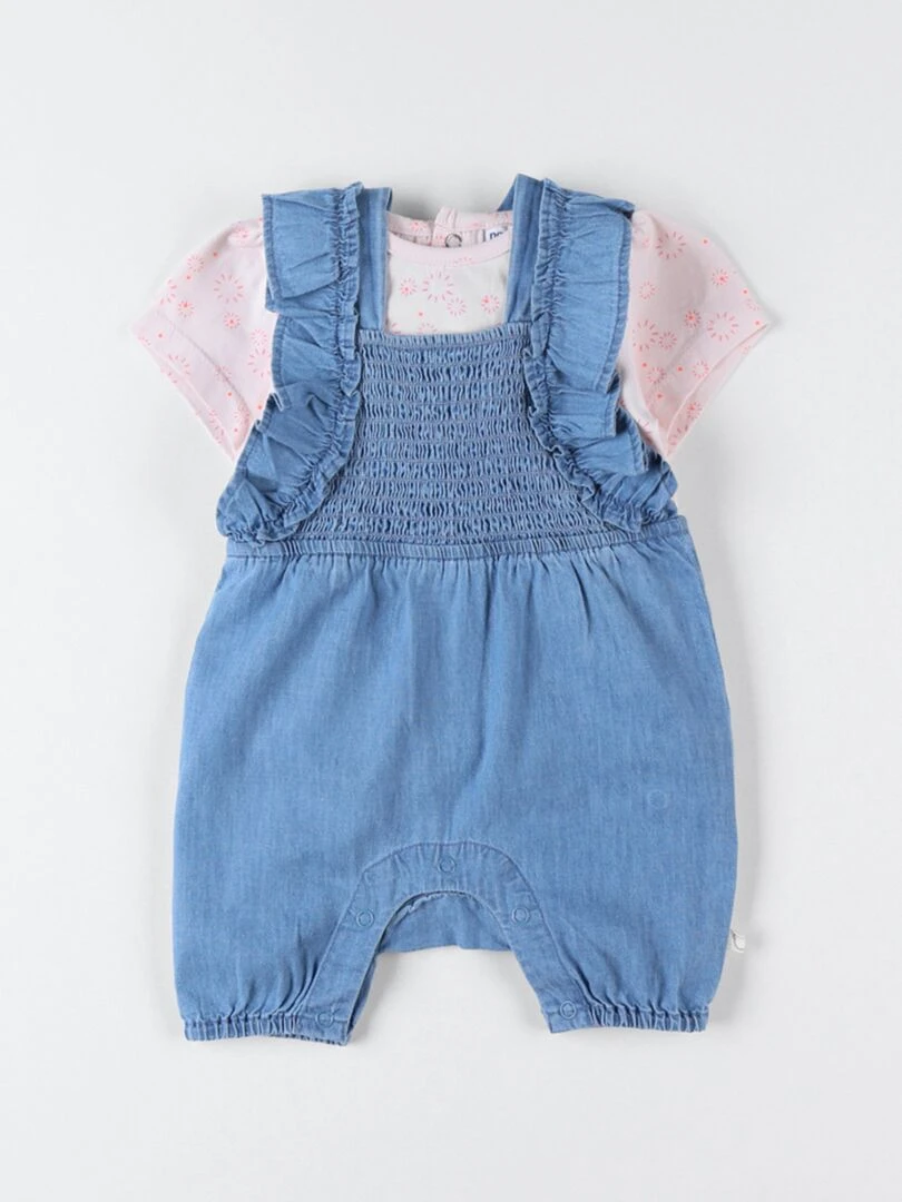 Set salopette denim + t shirt  bleu/rose clair   Noukie's   Bleu