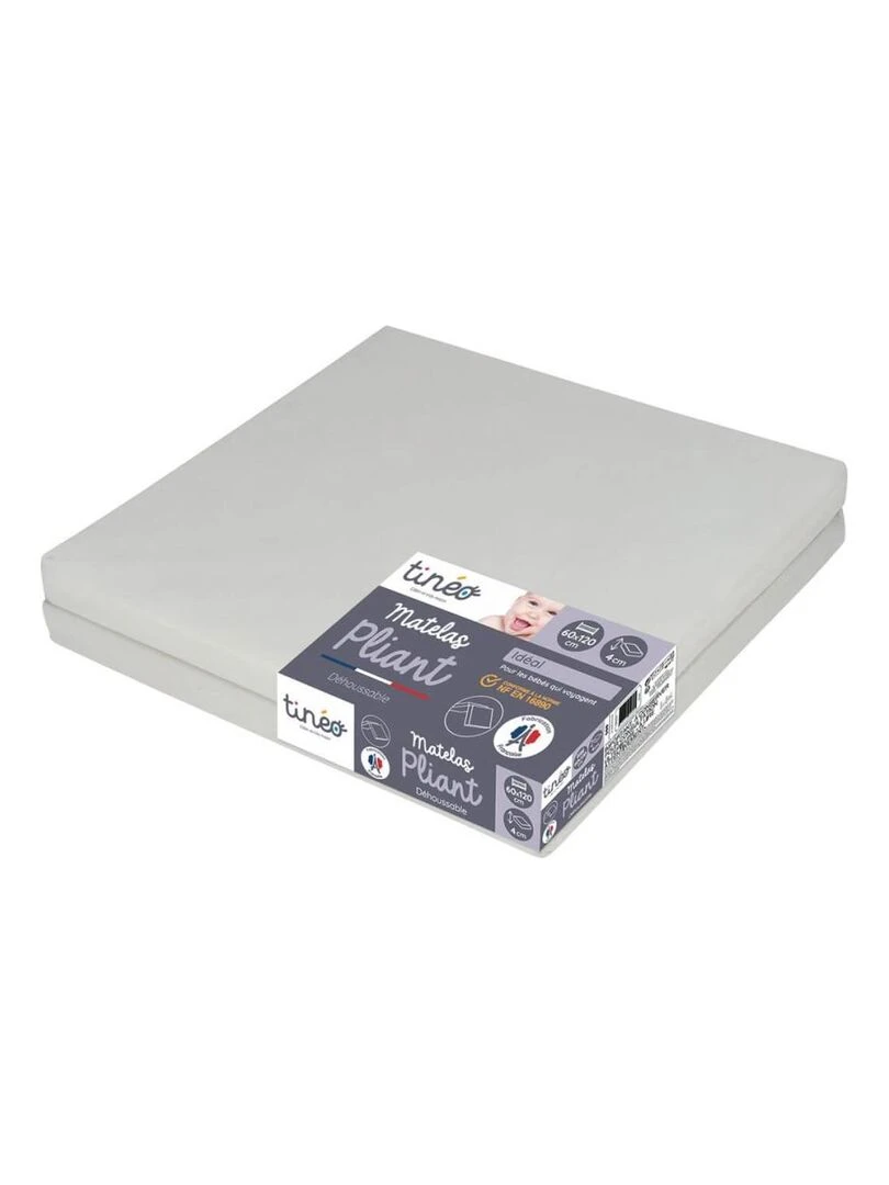 Matelas Bébé Pliant 2 Parties 60 cm x 120 cm x 4 cm gris clair
