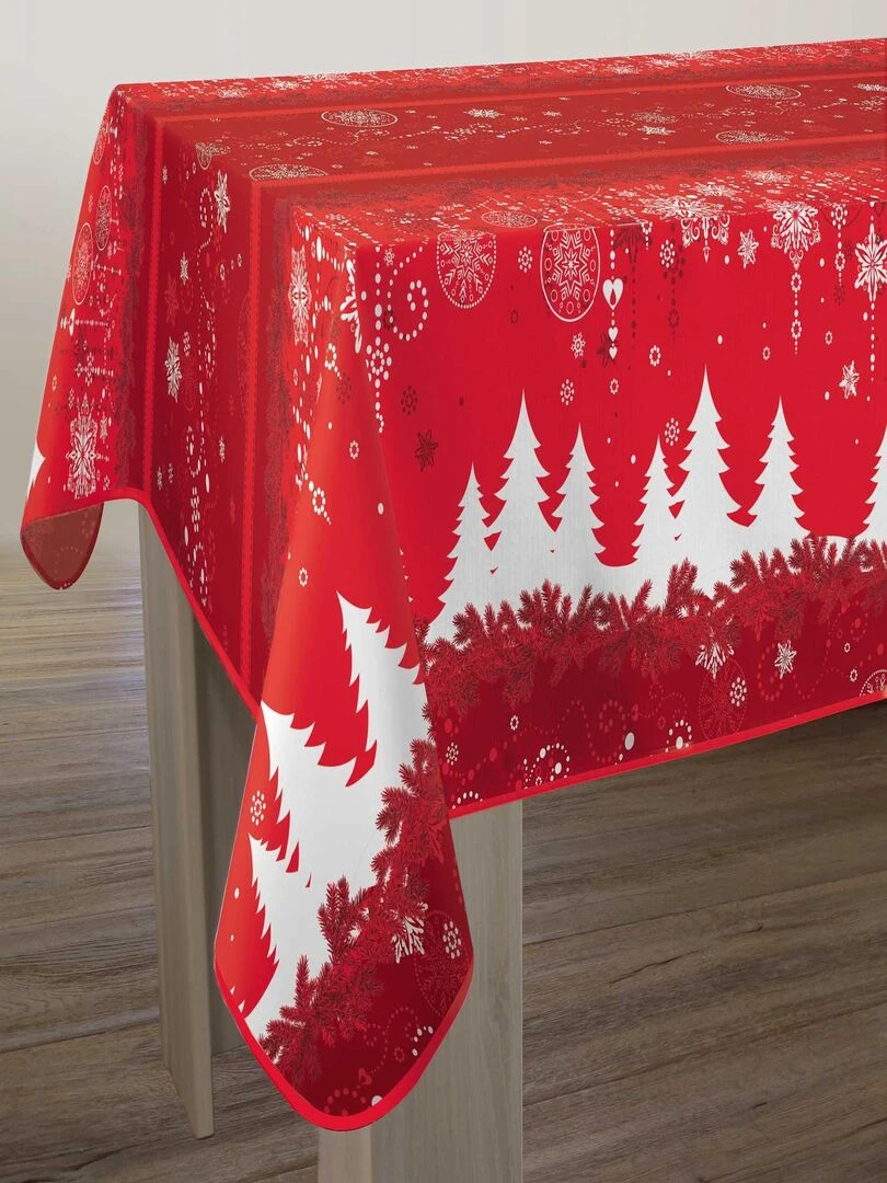 Nappe Anti taches Sapin Rouge   Carrée 150 x 150 cm   Rouge bordeaux