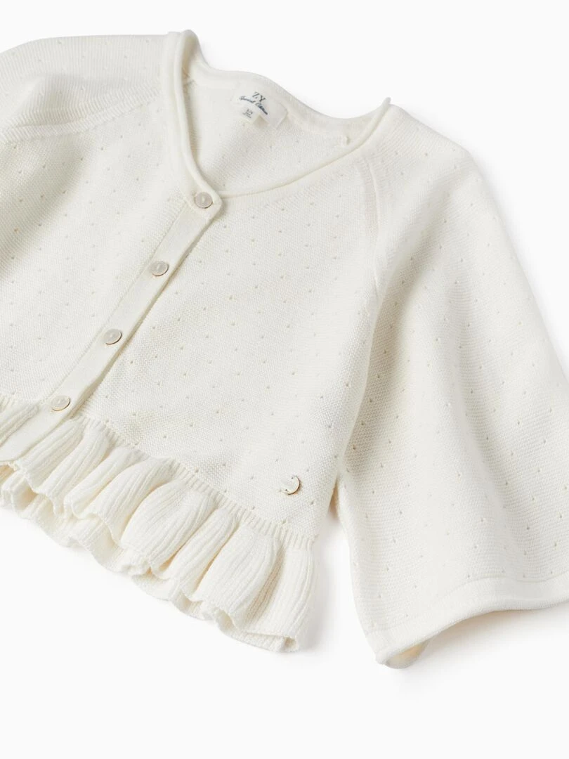 Gilet en Maille avec Volant pour Fille  CÉRÉMONIE   Blanc