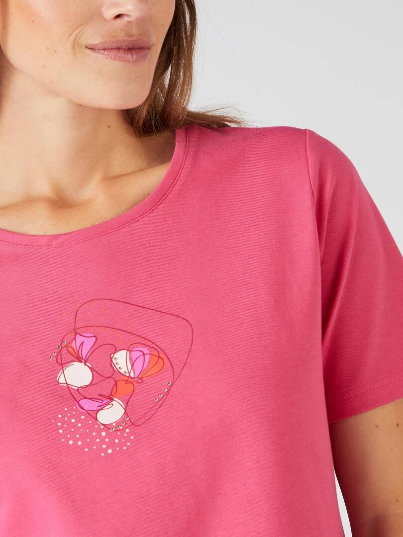 Tee shirt pur coton Damart Rose framboise