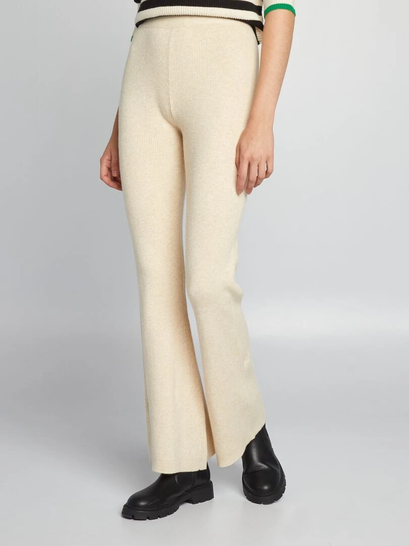 Pantalon large en maille côtelée Beige