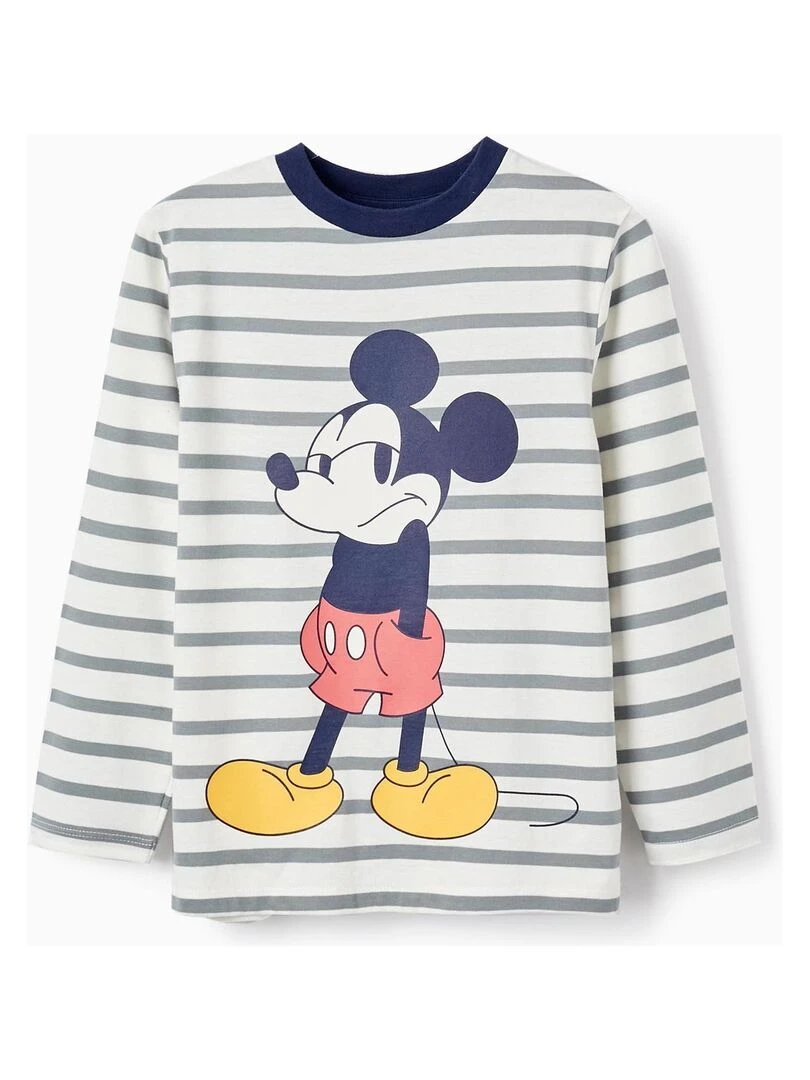T Shirt Rayé À Manches Longues Pour Garçon 'Mickey' Bleu