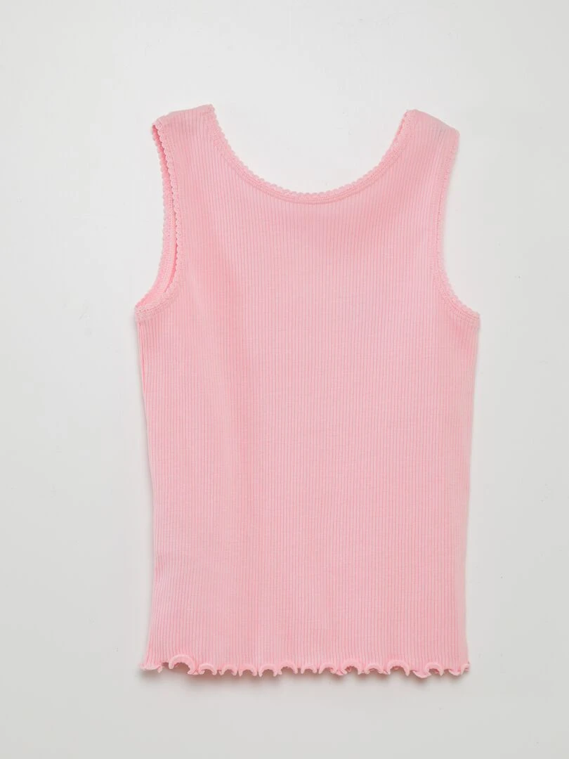 Débardeur côtelé avec finition en dentelle et volantée   Grafik Edition   Rose
