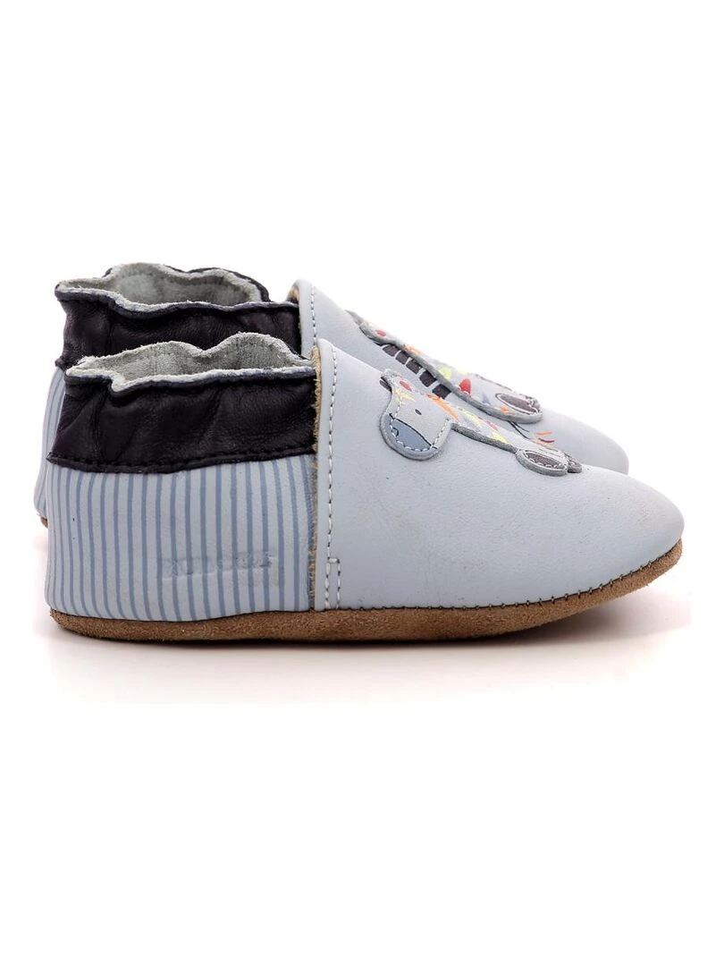 Chaussons Cuir Zebra Rainbow Bleu