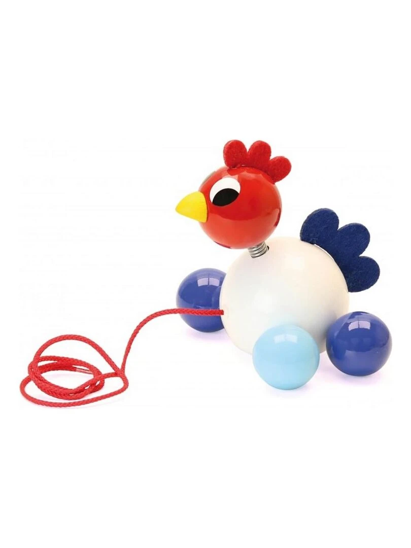 Jouet à tirer en bois : Cocorico le coq à promener N/A