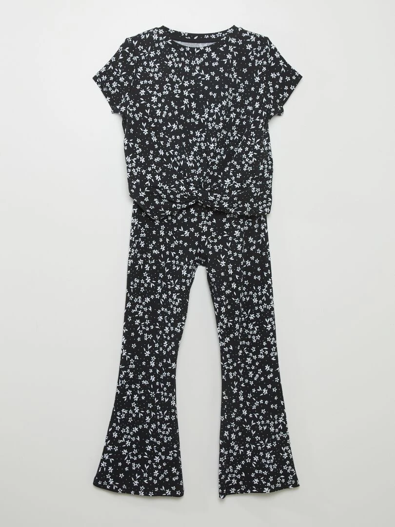 Ensemble t shirt + pantalon imprimé 2 pièces Noir