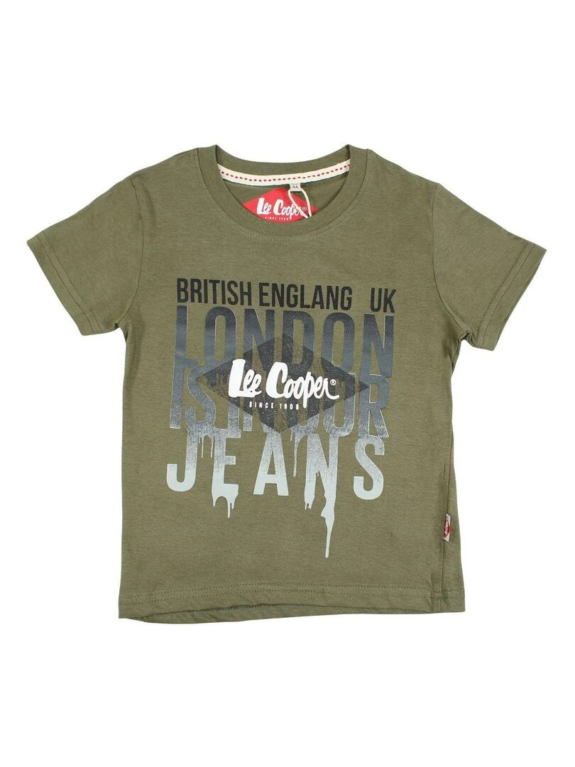 Lee Cooper T shirt garçon imprimé Lee Cooper en coton Kaki