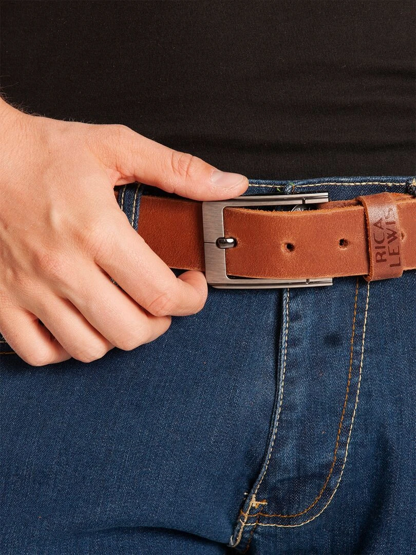 Ceinture cuir avec boucle acier brossé COLONEL 'Rica Lewis' Marron