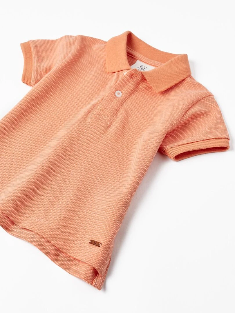 Polo en piqué de coton pour bébé garçon manches courtes ATLANTIC COMPANY   Blanc Orange clair