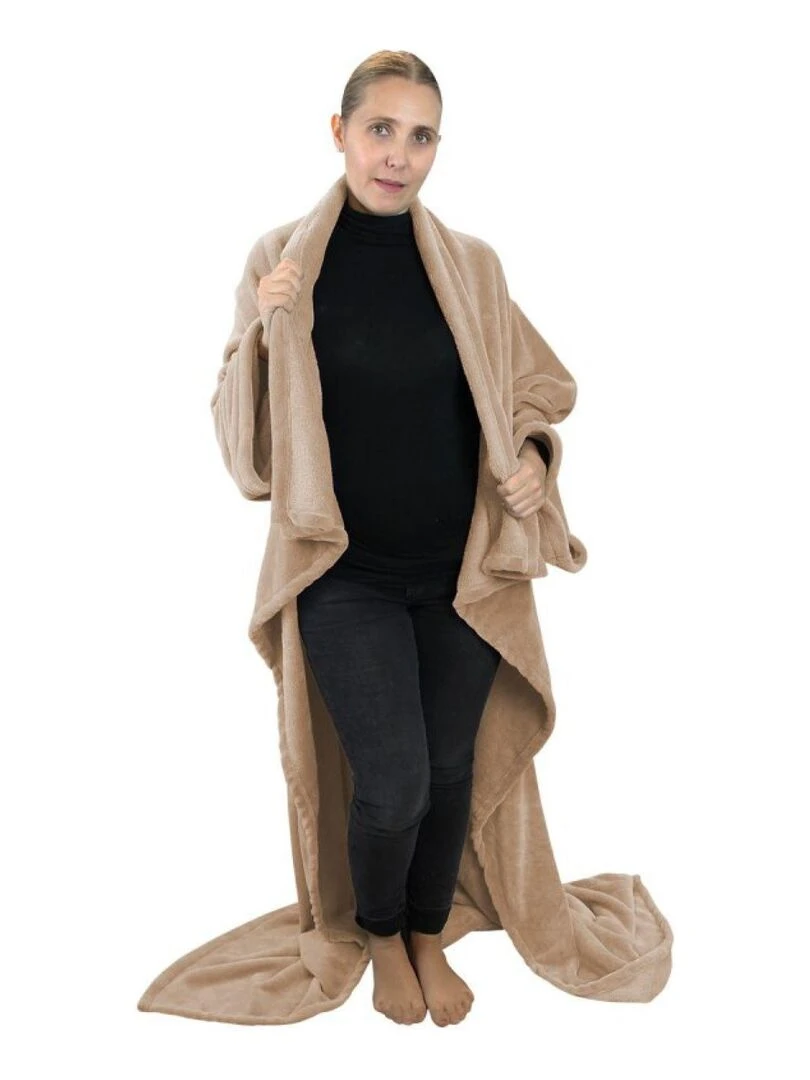 Couverture polaire plaid intégral avec manches et poche   Adulte   Vivezen   Beige