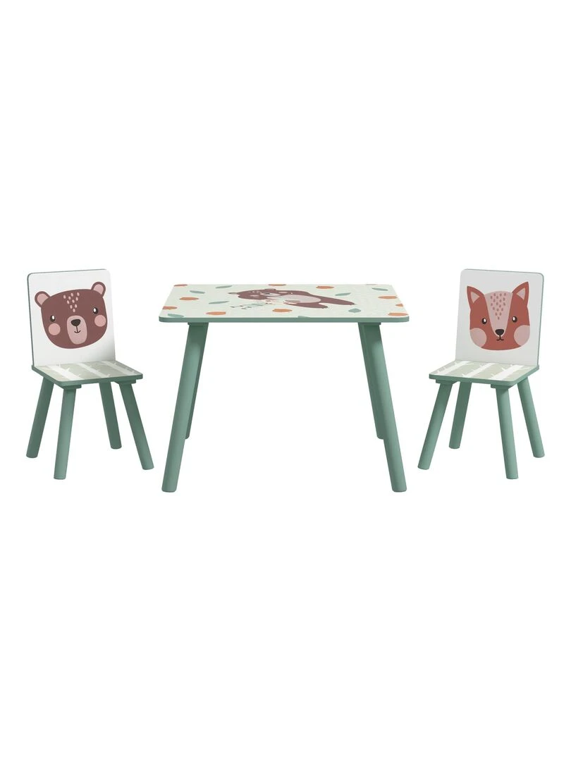 Ensemble table et chaises enfant design animaux de la forêt bois pin MDF vert Vert
